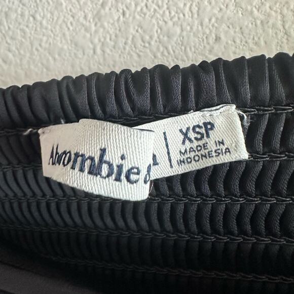 Abercrombie Black Satin Puff Sleeve Babydoll Mini Dress XS Petite Square Neck - Picture 5 of 6